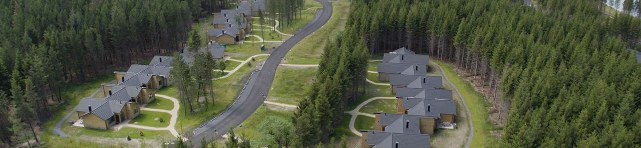 An ariel view of the lodges at Longford Forest.