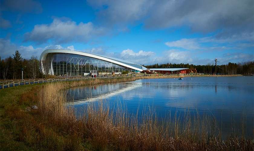 An exterior view of the Subtropical Swimming Paradise. 