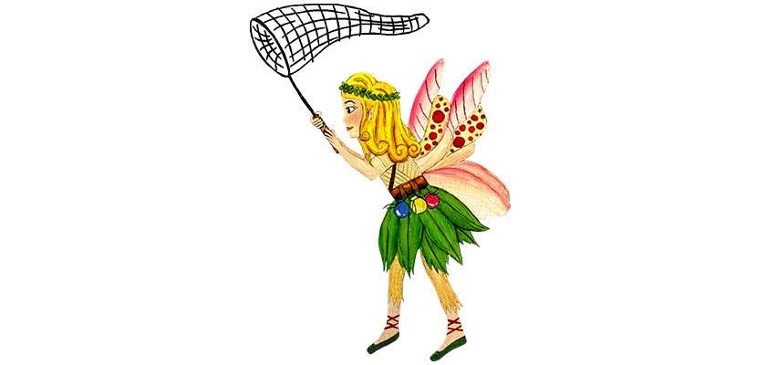 An illustration of a fairy holding a net