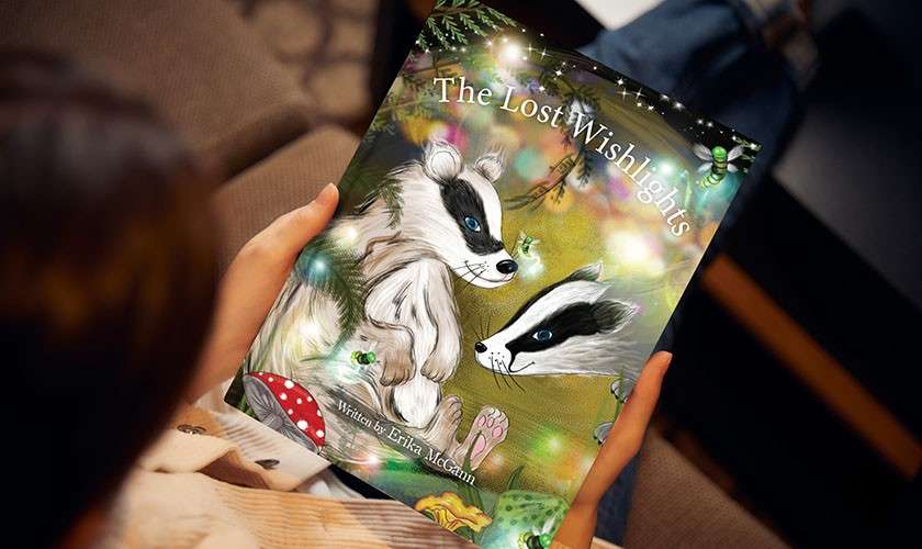 A child holding the lost wishlights story book