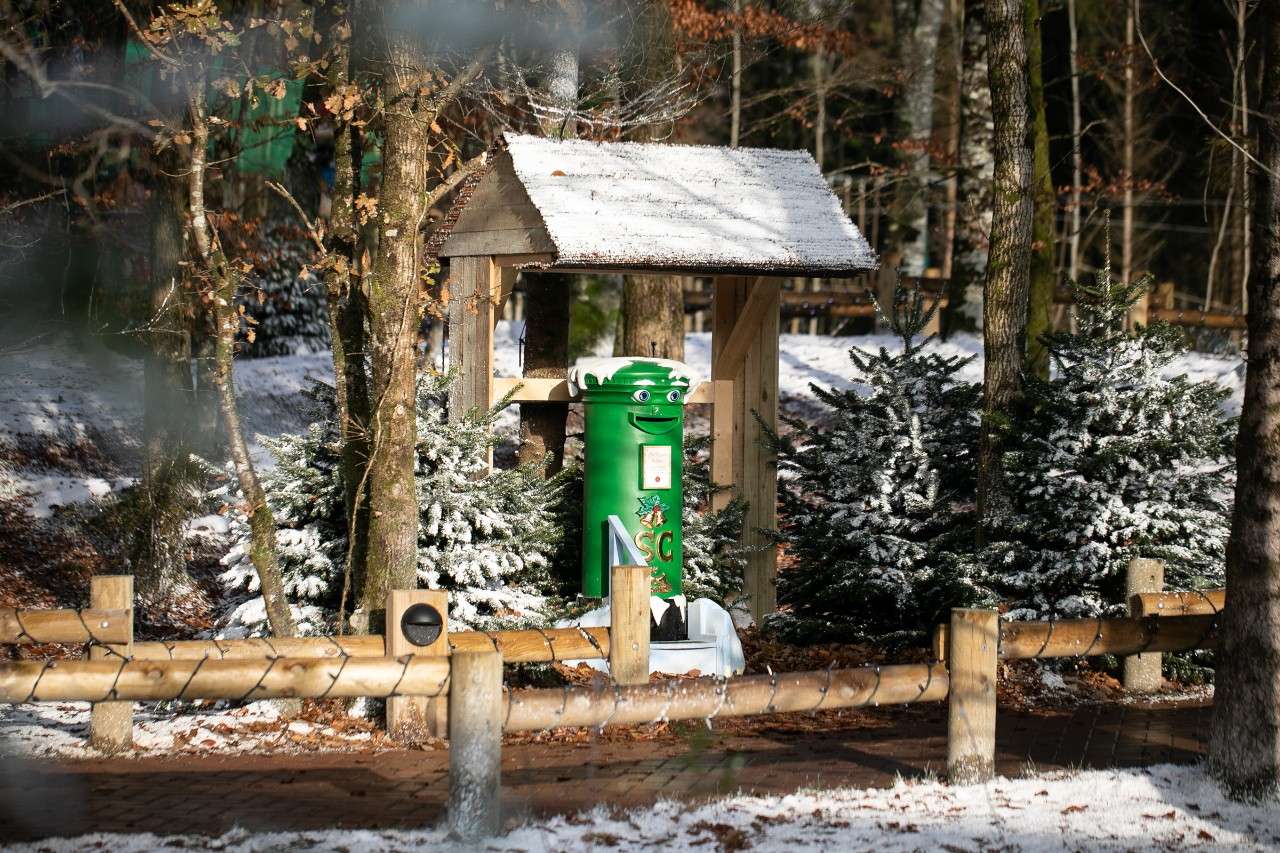 A green letterbox in the Winter Wonderland