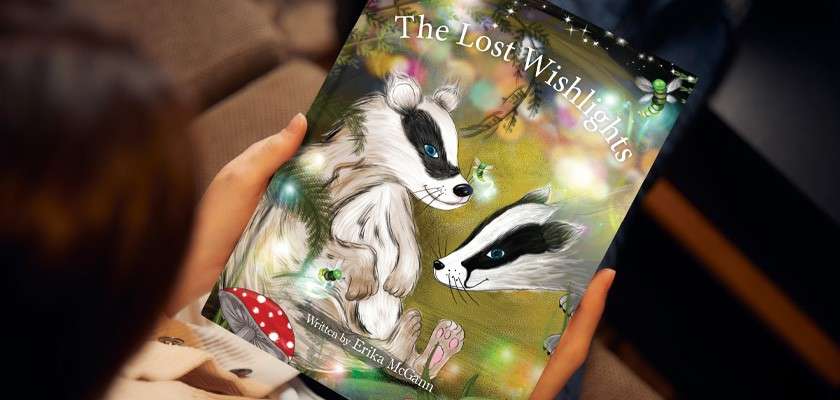 Girl holding a book called 'The Lost Wishlights'