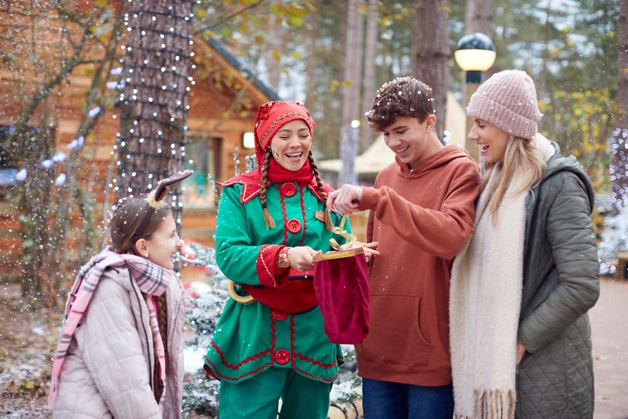 Family having fun with an elf.