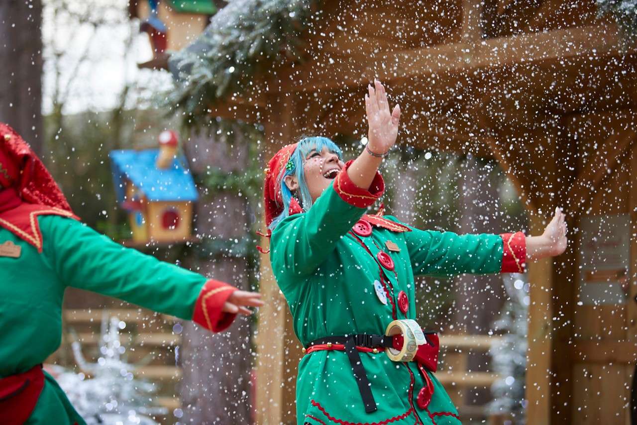 Elves dancing in the snow.