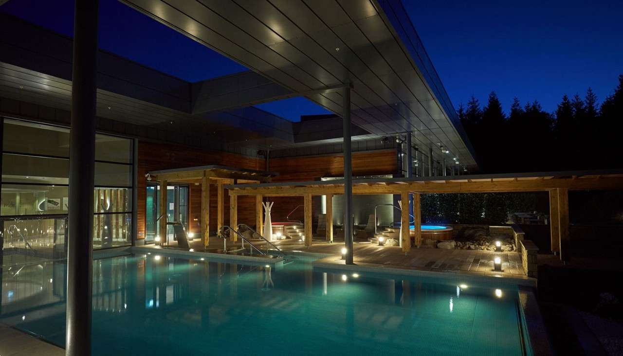 Outdoor pool in the evening