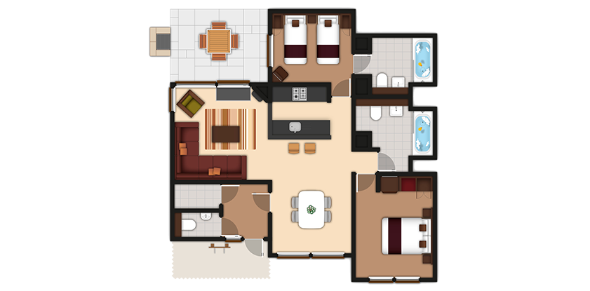 Floorplan of a two bedroom Executive Lodge 