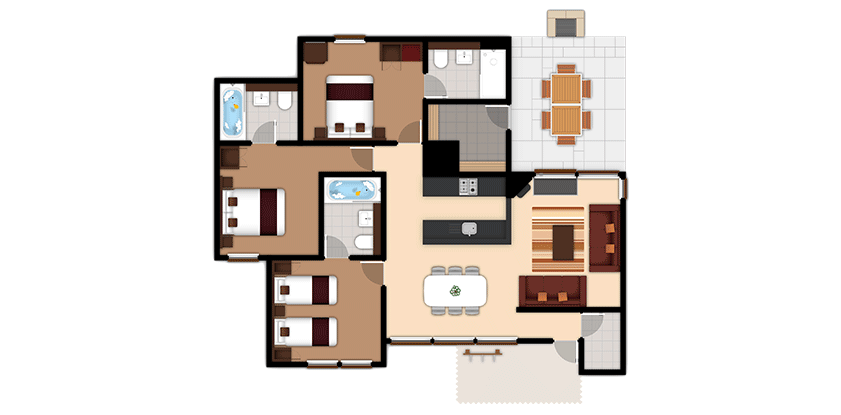 Floorplan of a three bedroom Executive Lodge 