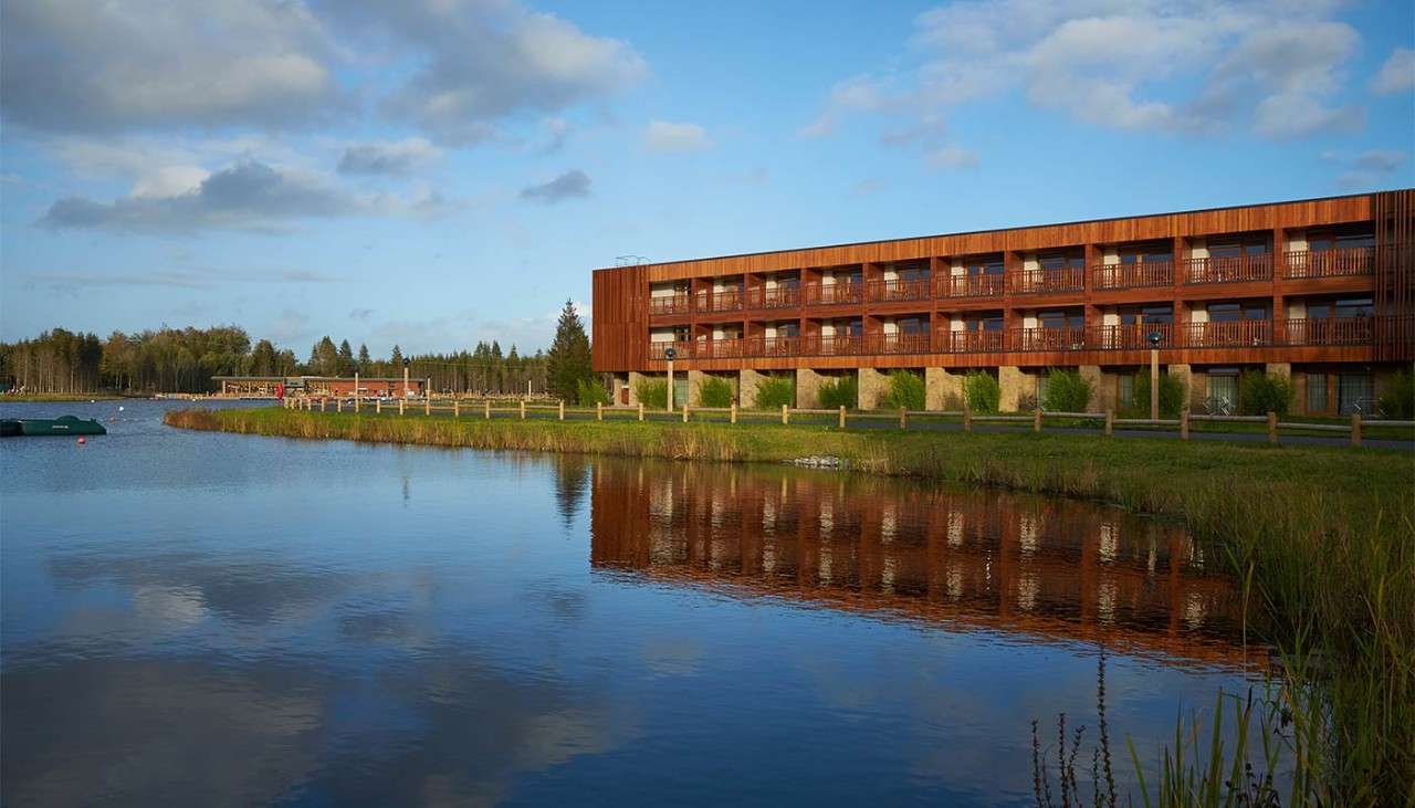 The exterior of the Breckland Apartments building at Elveden Forest 