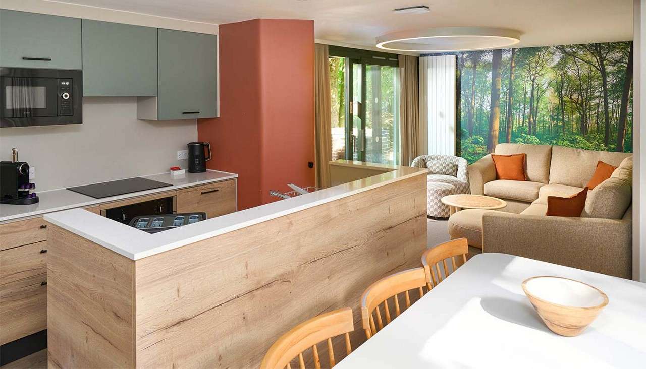 Open plan kitchen area.