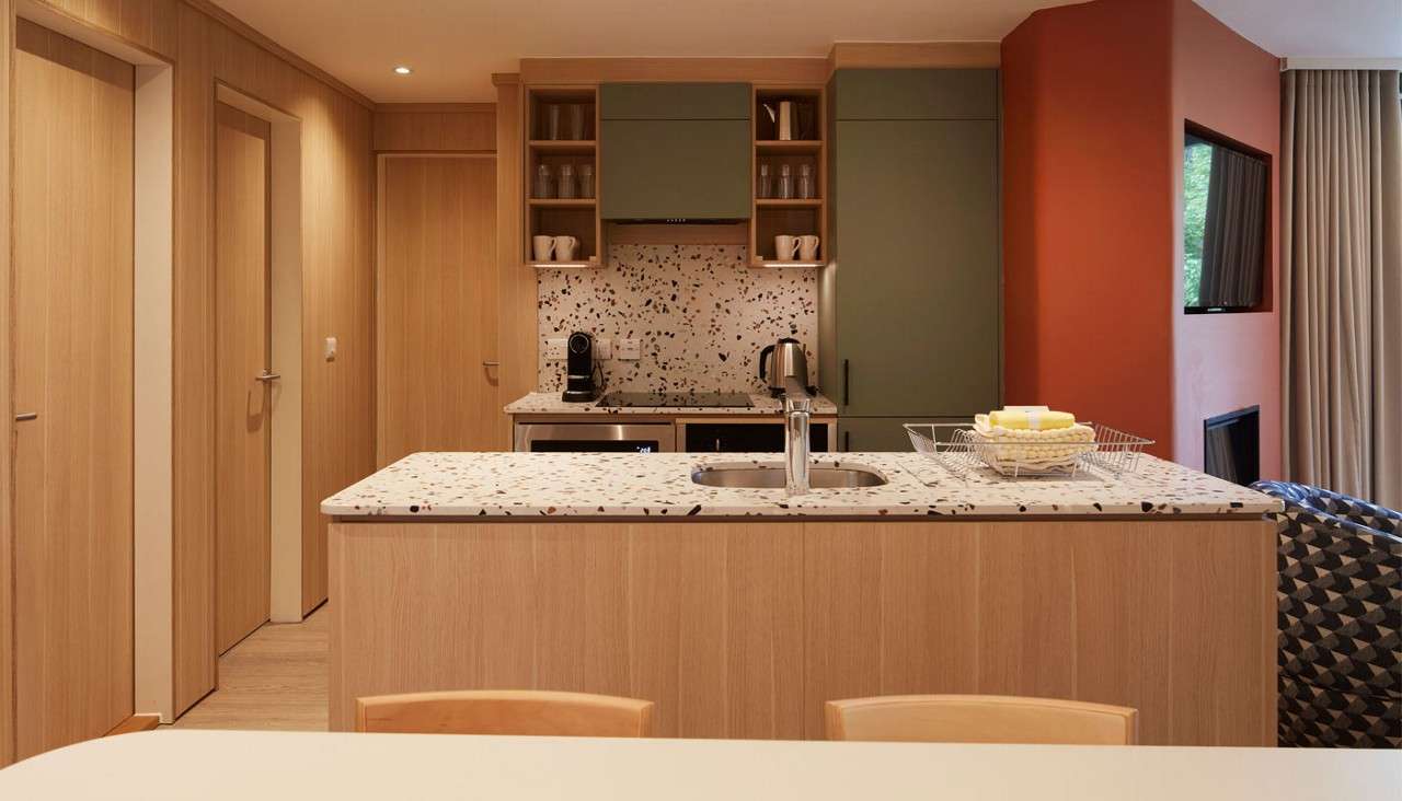 Kitchen in a 3 bedroom lodge at Elveden Forest.