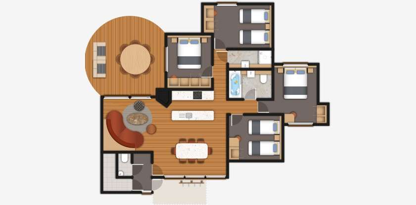 A 4 bedroom Woodland Lodge floor plan.
