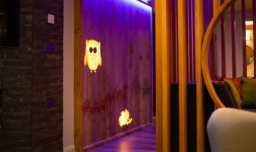 wall with an illuminated owl