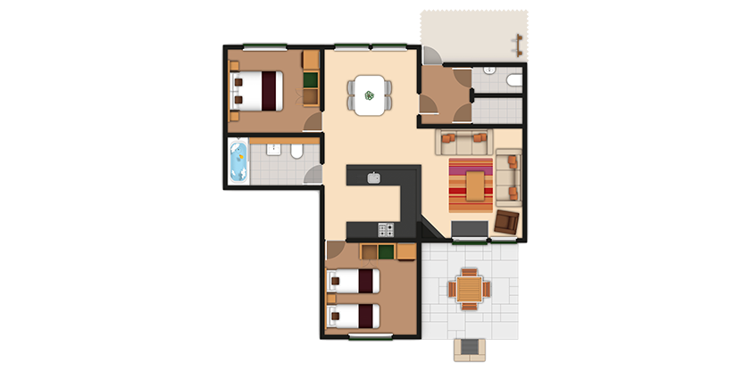 2 bedroom woodland lodge floorplan