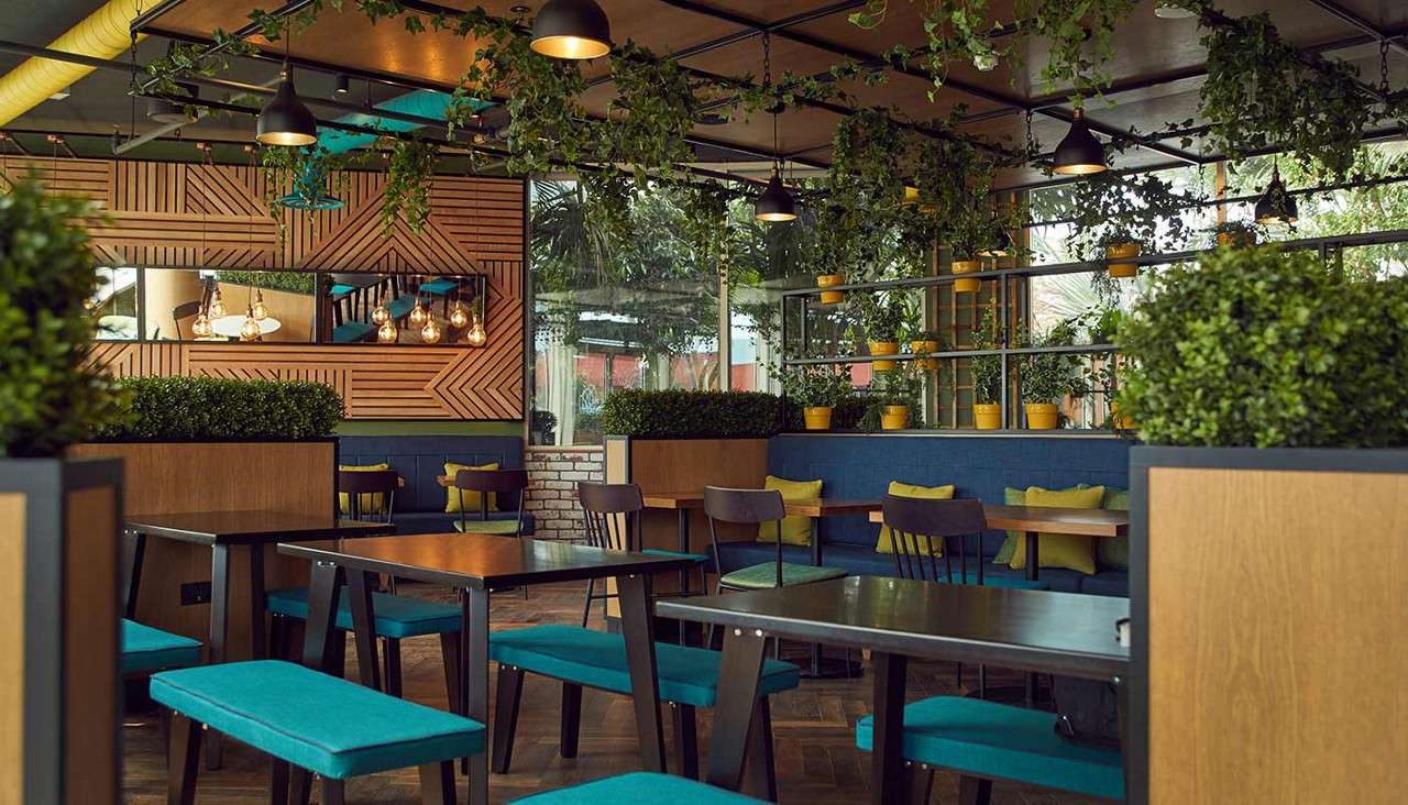 Coffee house indoor seating area