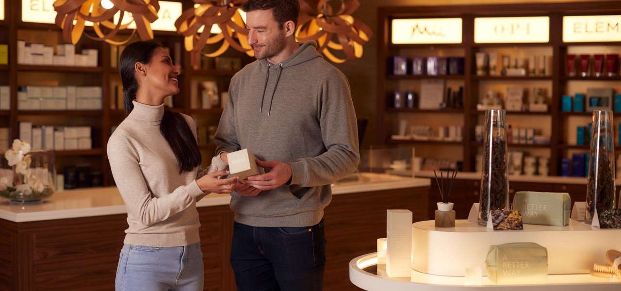 Couple browsing products in the Forest Spa Boutique.