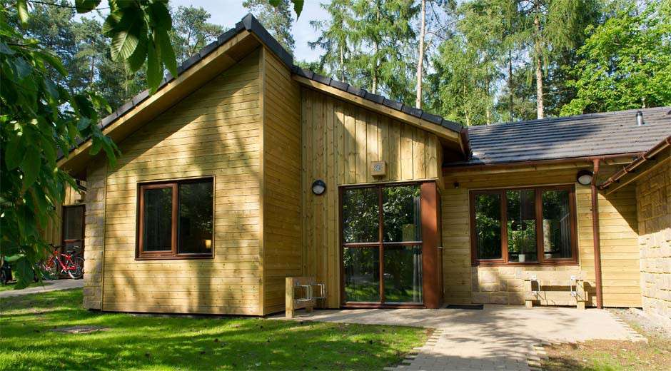 Exterior of a woodland lodge