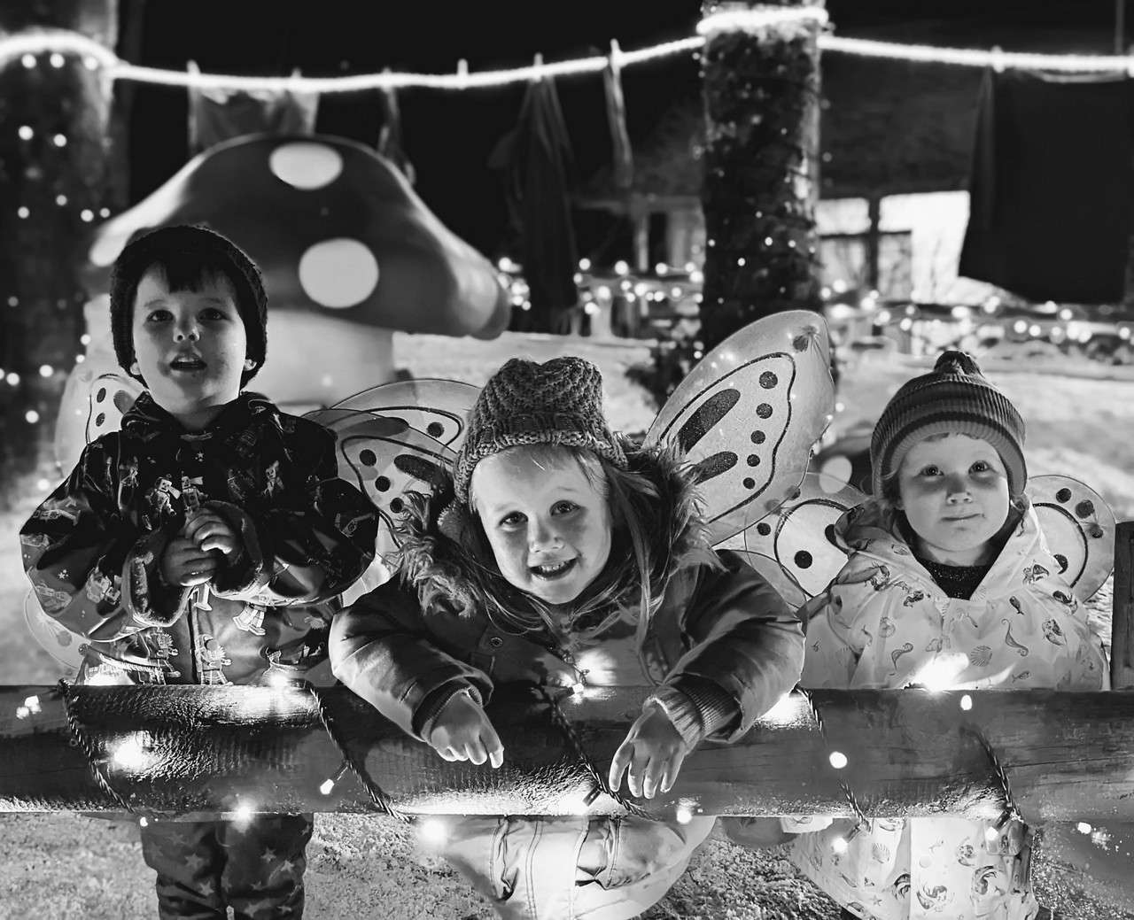 Children amongst the fairy lights