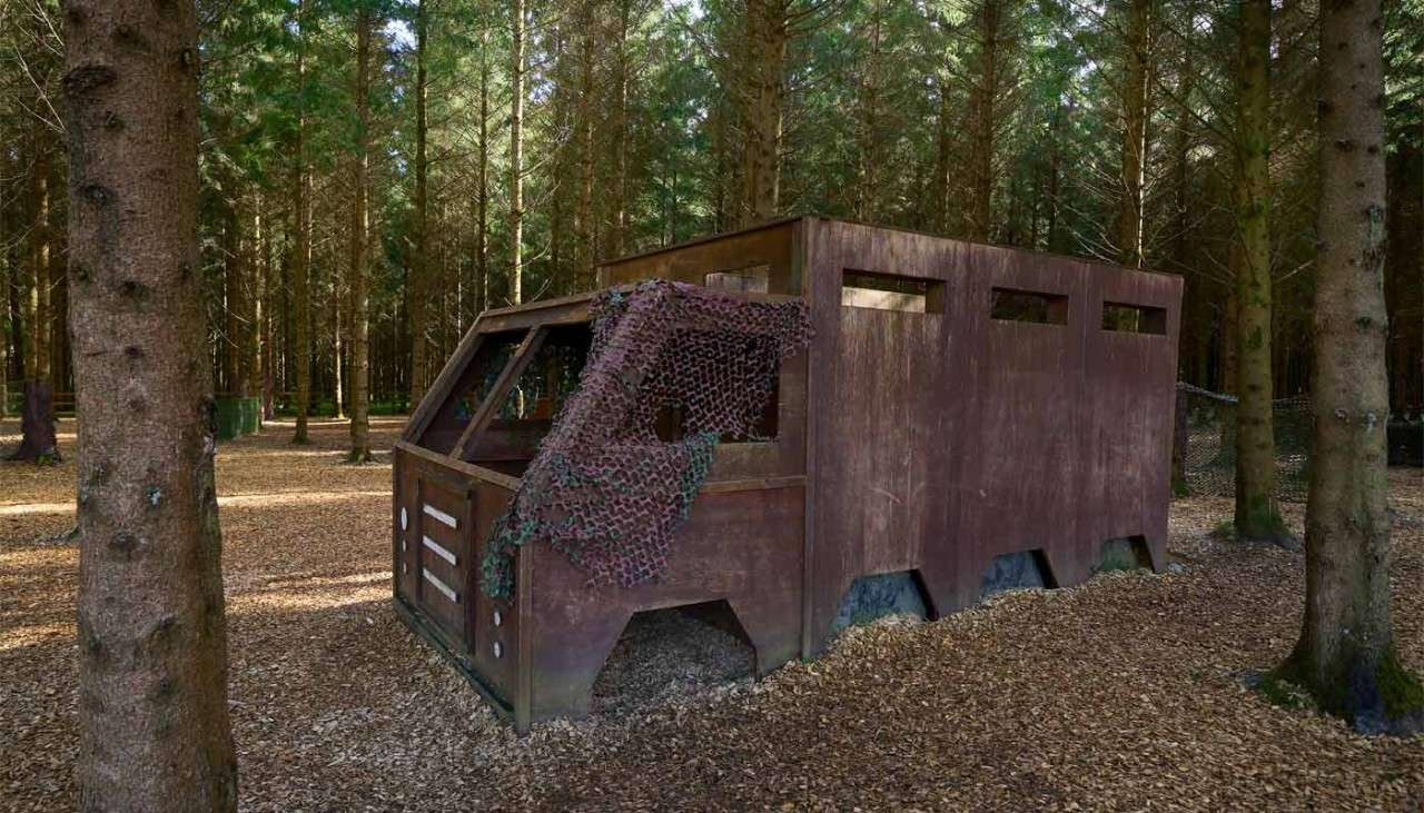 Van in the forest as part of the Laser Combat activity