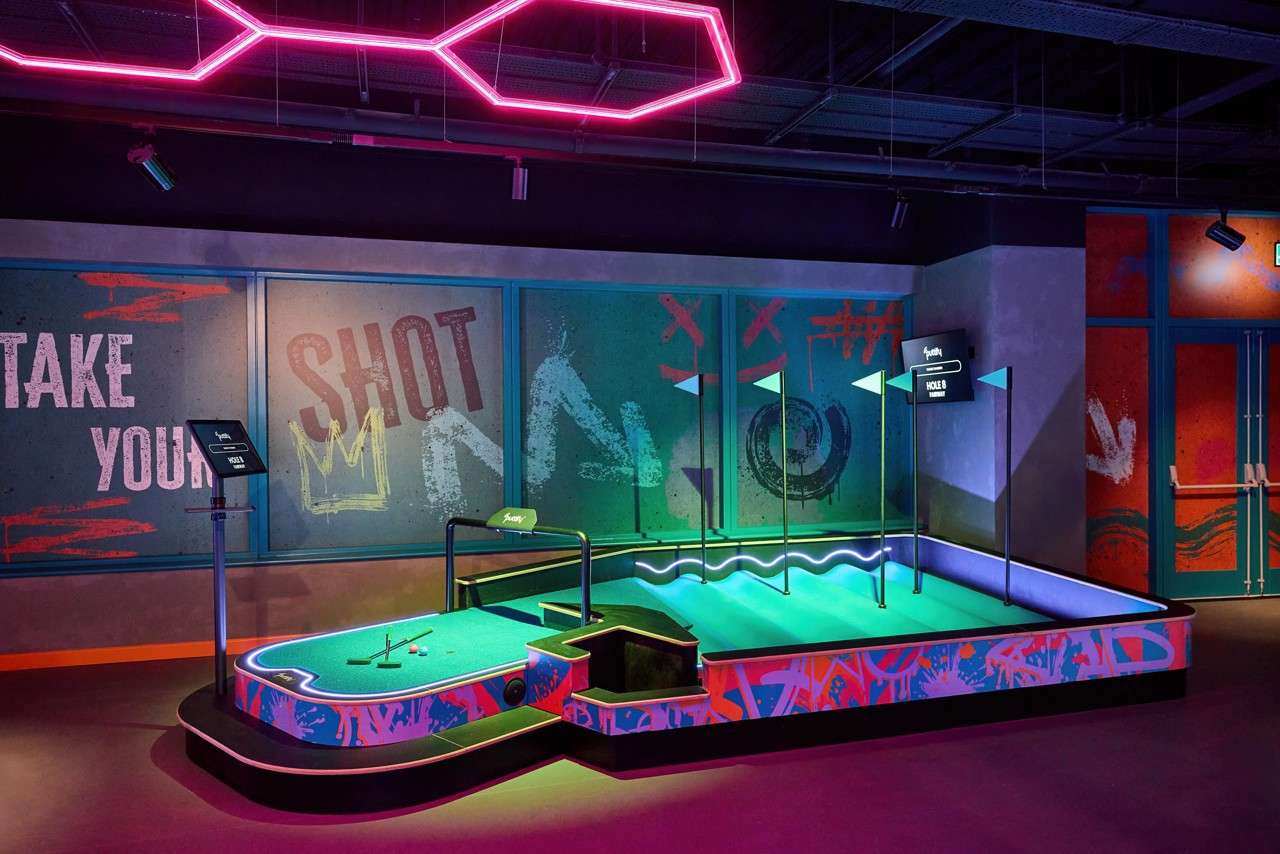 Puttify course with bumpy surface and obstacles.