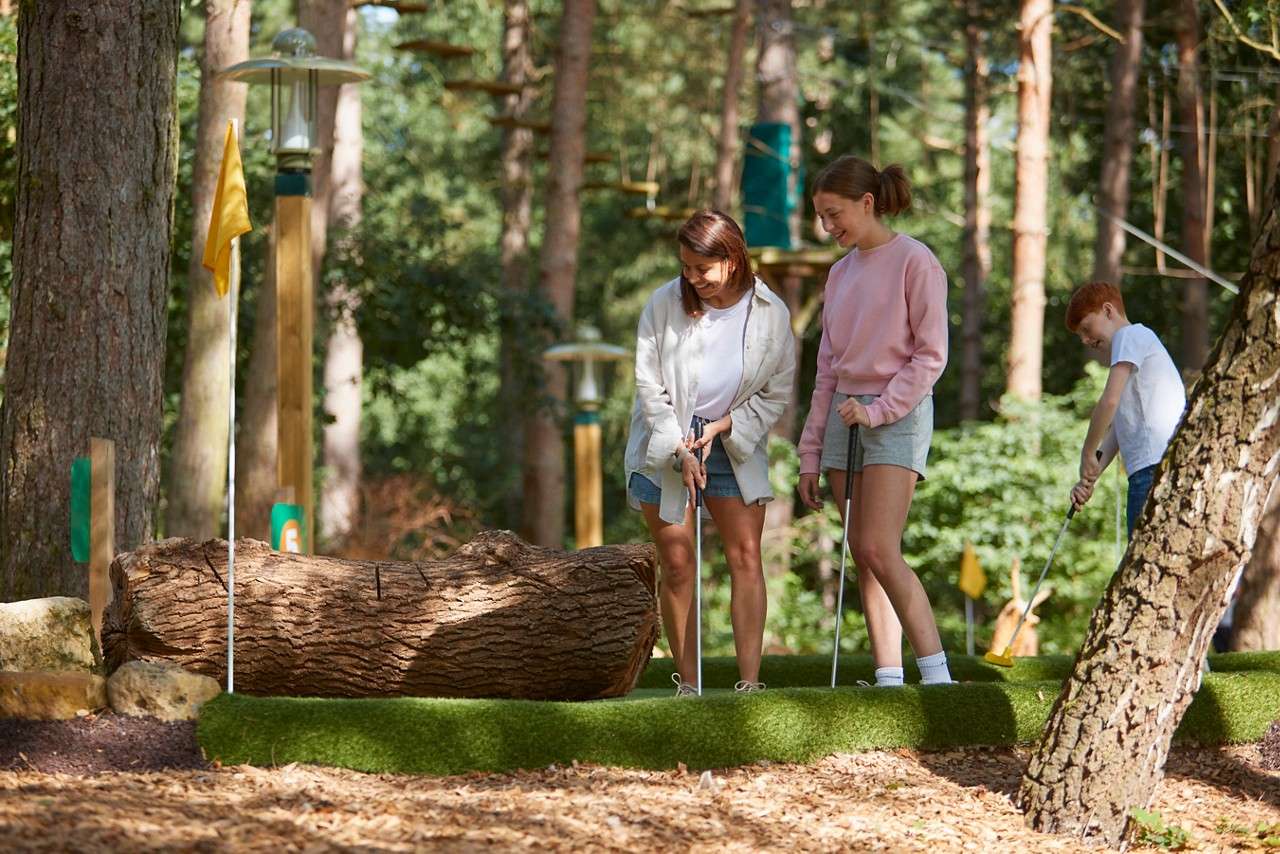 A family playing adventure golf