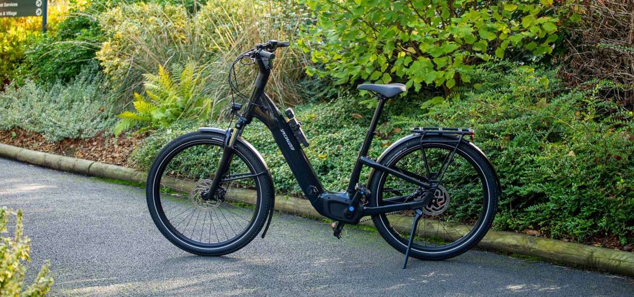 Electric bike on a forest path.