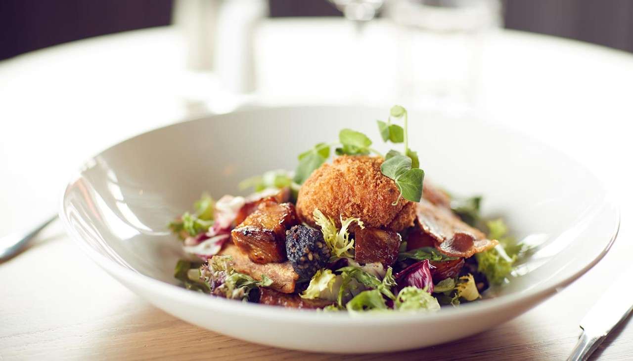 Caras Maple Glazed Pork Belly and Black Pudding Salad