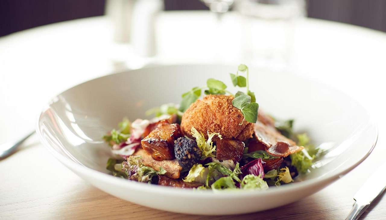 Caras Maple Glazed Pork Belly and Black Pudding Salad