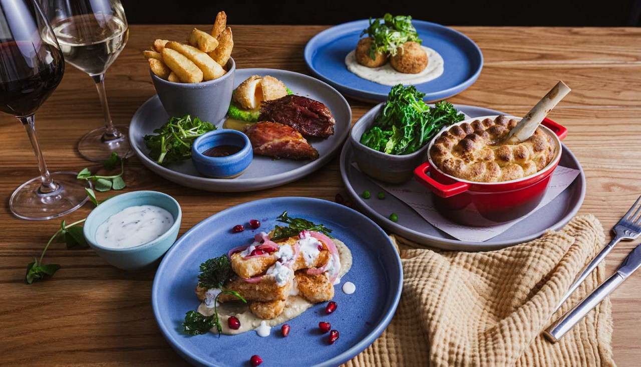 A selection of pub classics including pie and wings.
