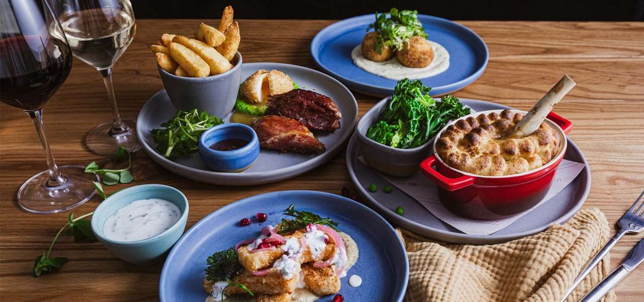 Pub classics including, pie, chicken wings and chunky chips.