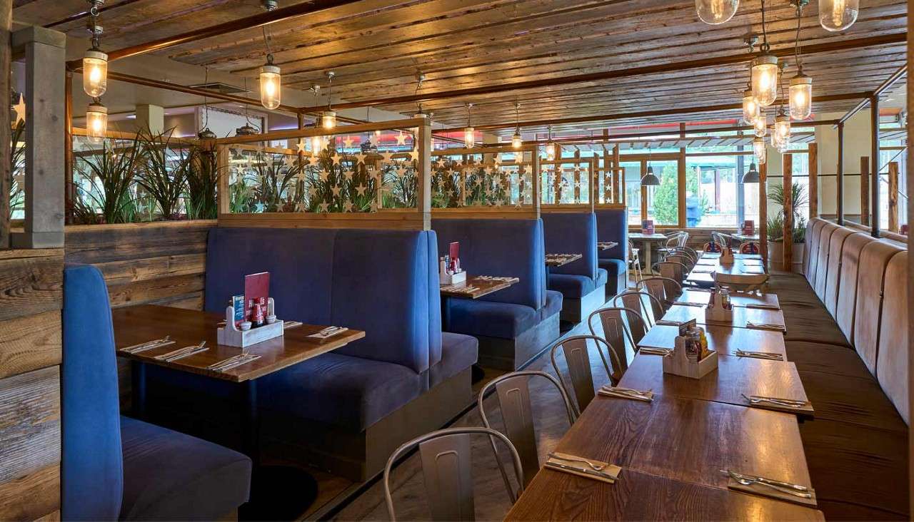 Inside the Huck's restaurant