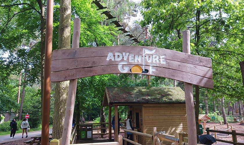 The Adventure Golf sign and kiosk