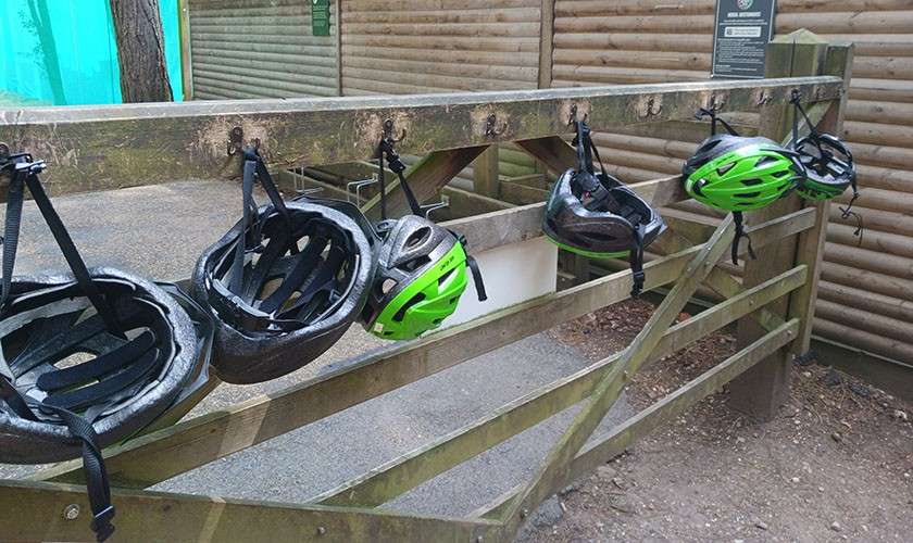 A row of helmets