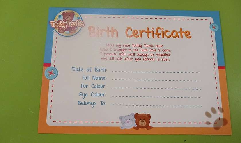 A birth certificate for the teddy