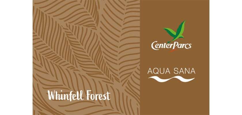 An image of the Whinfell Forest gift card, a brown card with a leaf pattern on it 