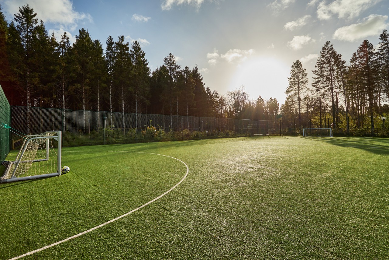A five a side football pitch with trees in the background
