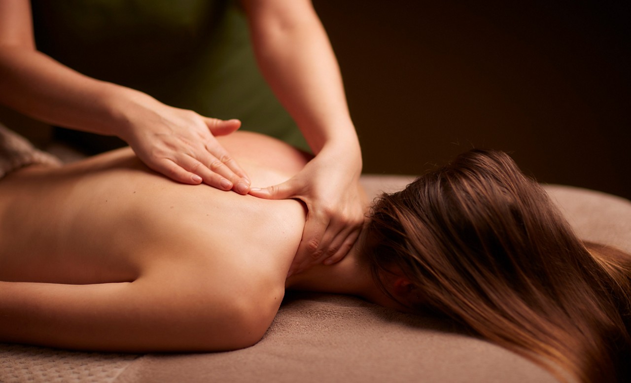 Woman having a back massage.